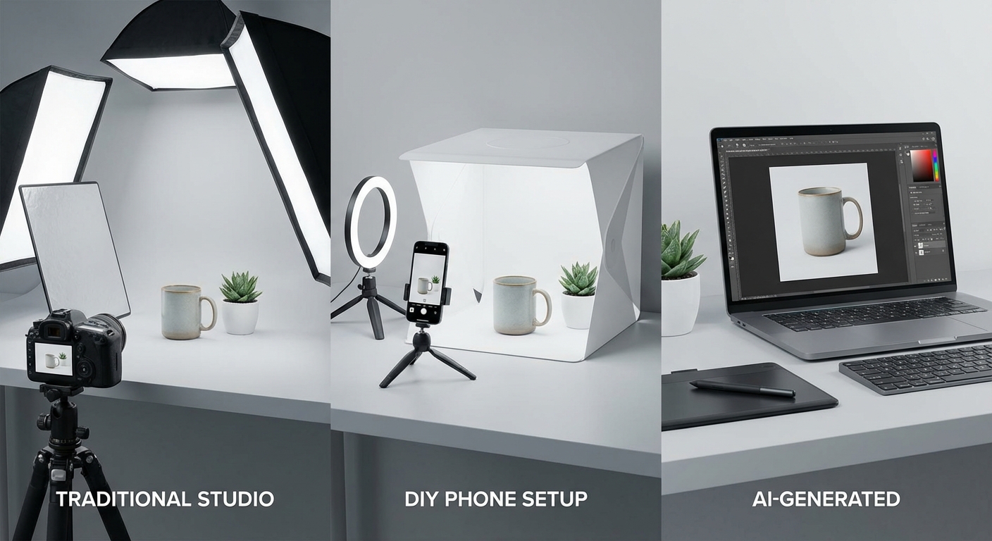ai-product-photography-vs-traditional-photography-vs-diy